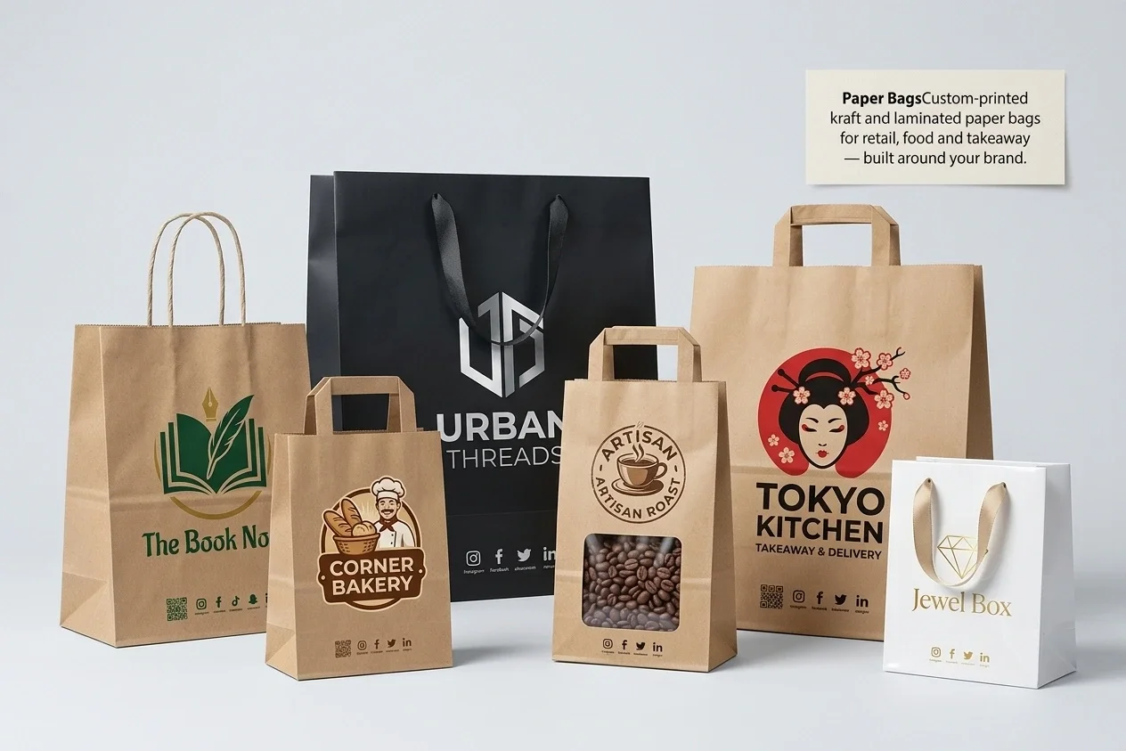 Sacs kraft personnalisés à poignées torsadées pour le détail et les marques alimentaires