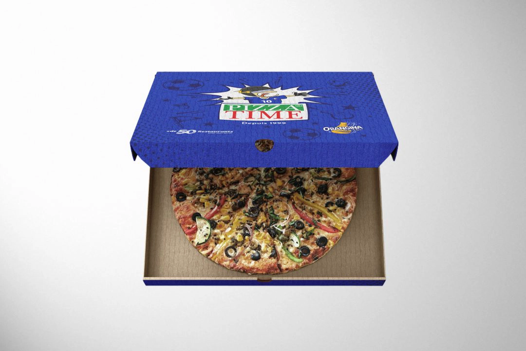 boîte à pizza personnalisée imprimée, emballage carton pour pizza avec design branding, boîte alimentaire pour livraison et restauration rapide, packaging pizza avec impression couleur de haute qualité