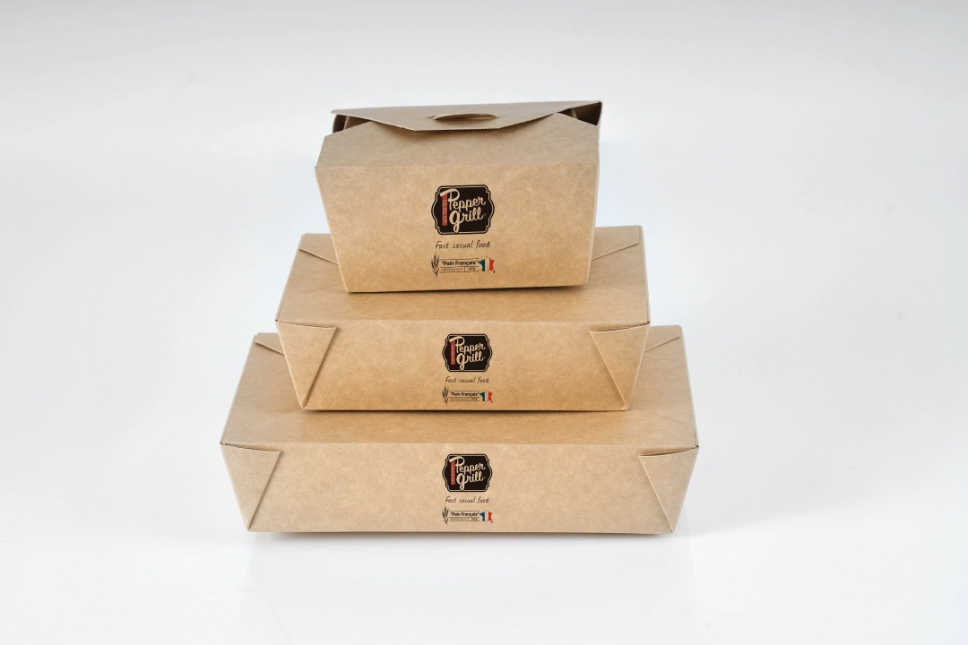 bol alimentaire en carton kraft avec couvercle plastique, emballage snack et kebab à emporter, récipient alimentaire jetable avec impression personnalisée, saladier kraft pour plats chauds et froids