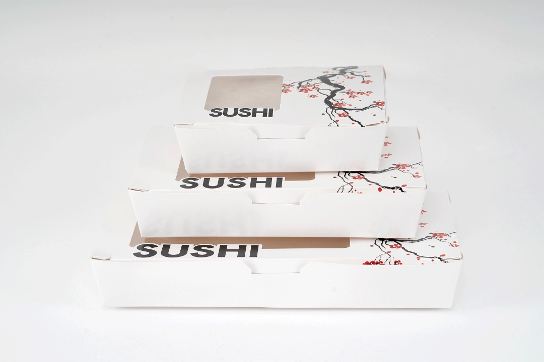 pencereli özel baskılı sushi kutusu, paket servis için karton sushi ambalajı, tasarım baskılı Japon yemek kutusu, teslimat ve takeaway için sushi kutusu